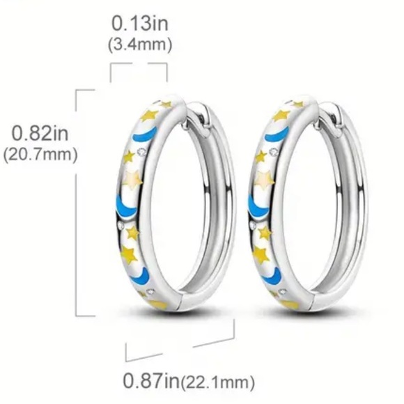 925 Sterling Silver Glow In The Dark Moon & Star Hoop Earrings - Picture 11 of 12